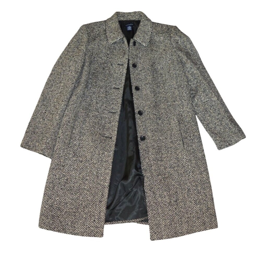 Vintage Ann Taylor Black White Herringbone Tweed Wool Blend Coat Women's Size 14 - Picture 6 of 7